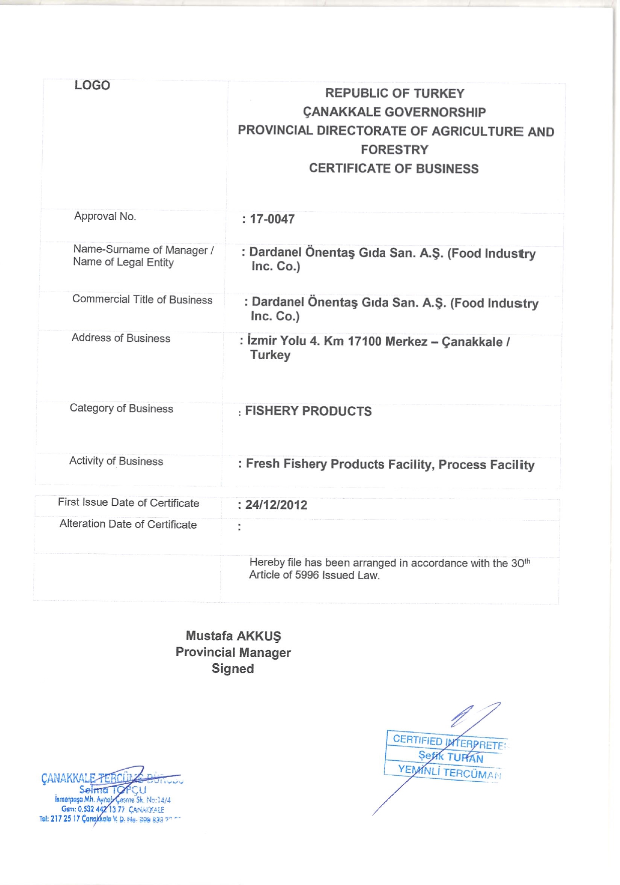 Approval Certificate_Onentas Approval Certificate_Onentas