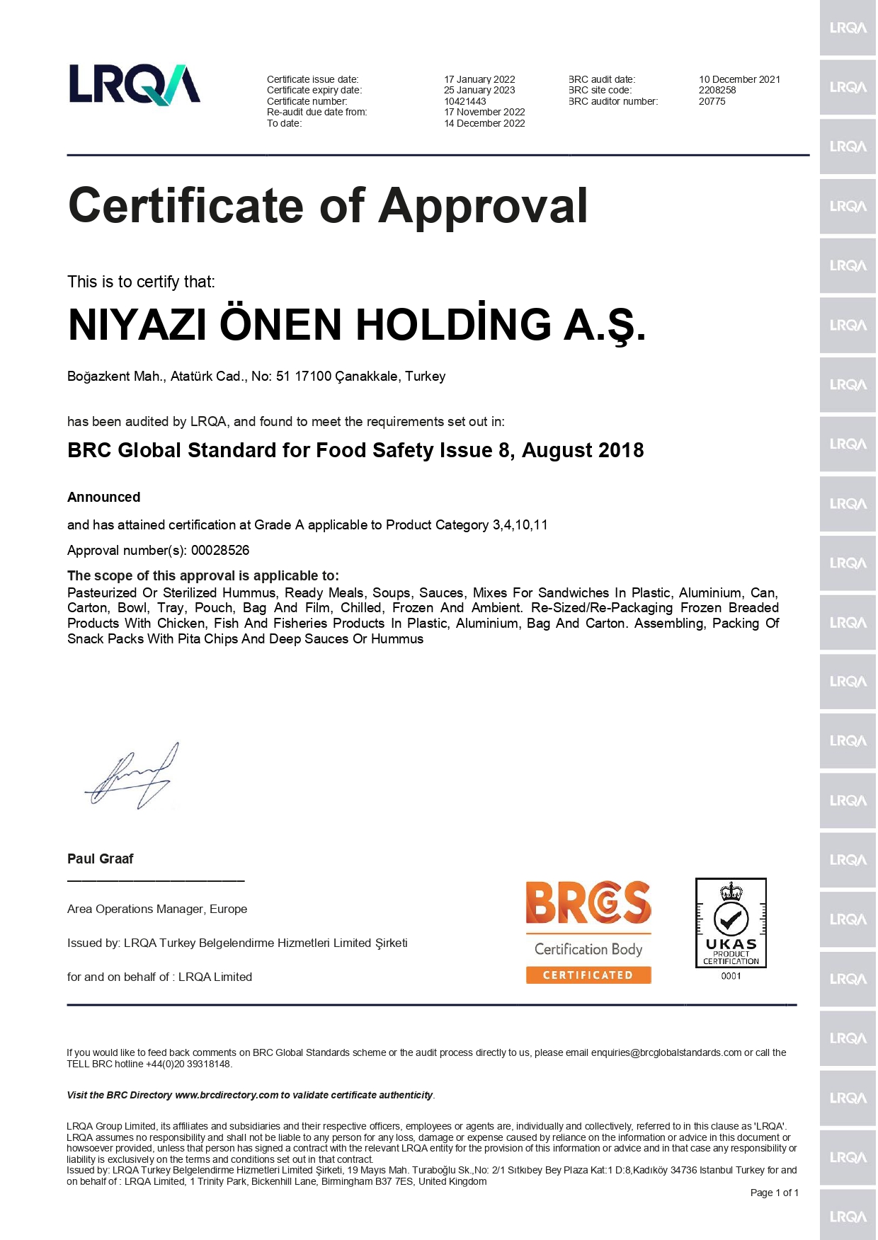BRC_Niyazi Önen Holding Çanakkale BRC_Niyazi Önen Holding Çanakkale