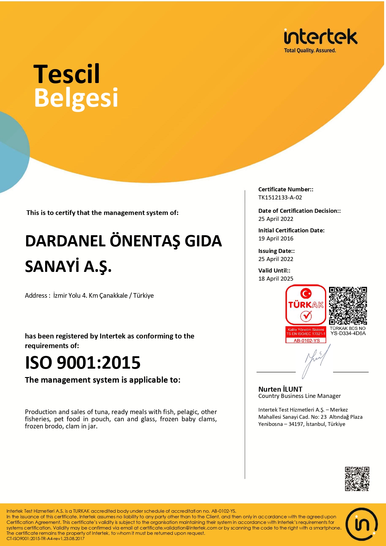ISO 9001_Onentaş ISO 9001_Onentaş